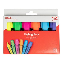 STAT RUBBERISED GRIP HIGHLIGHTER CHISEL 2-5MM ASSORTED COLOURS WALLET OF 6