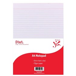 Stat Notepad A4 8mm Ruled 55Gsm White 50 Sheet