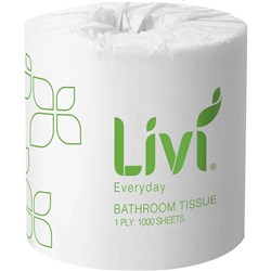 Livi Everyday Toilet Paper Rolls 1 Ply 1000 Sheets Box Of 48