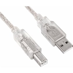ASTROTEK USB 2.0 PRINTER CABLE TYPE A MALE TO TYPE B MALE 5 METRE TRANSPARENT