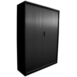 STEELCO TAMBOUR DOOR CUPBOARD INCLUDES 5 SHELVES 1200W X 463D X 2000MMH BLACK SATIN