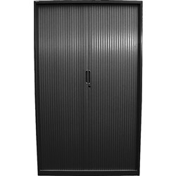 STEELCO TAMBOUR DOOR CUPBOARD INCLUDES 5 SHELVES 900W X 463D X 2000MMH BLACK SATIN