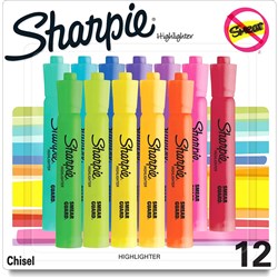 SHARPIE TANK HIGHLIGHTER MARKER CHISEL ASSORTED COLOURS PACK OF 12