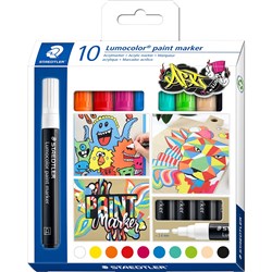 STAEDTLER 349 LUMOCOLOR PAINT MARKER MEDIUM BULLET 2.4MM ASSORTED COLOURS BOX OF 10