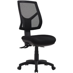 RIO HIGH BACK TASK CHAIR 3 LEVER NO ARMS MESH BACK BLACK FABRIC SEAT