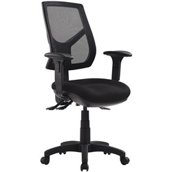RIO HIGH BACK TASK CHAIR 3 LEVER WITH ARMS MESH BACK BLACK FABRIC SEAT