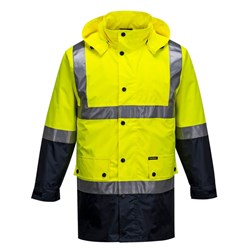Portwest Eyre Hi-Vis Contrast Rain Traffic Jacket 7XL Yellow And Navy