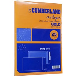 CUMBERLAND PLAIN ENVELOPE POCKET C4 229 X 324MM STRIP SEAL GOLD PACK OF 25