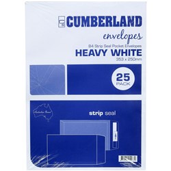 CUMBERLAND PLAIN ENVELOPE POCKET B4 250 X 353MM STRIP SEAL WHITE PACK OF 25