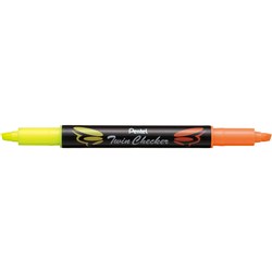 PENTEL TWIN CHECKER SLW8 HIGHLIGHTER CHISEL 1-3MM YELLOW ORANGE