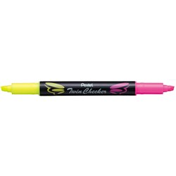 PENTEL TWIN CHECKER SLW8 HIGHLIGHTER CHISEL 1-3MM YELLOW PINK