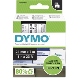 DYMO D1 LABEL CASSETTE TAPE 24MM X 7M BLACK ON CLEAR