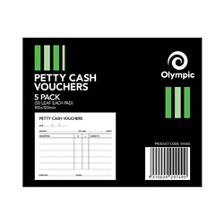OLYMPIC PETTY CASH VOUCHERS 120 X 100MM 50 LEAF BLACK PACK OF 5