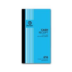 OLYMPIC 616 CASH RECEIPT BOOK 4 TO A VIEW CARBON DUPLICATE 254 X 135MM 75 LEAF BLUE