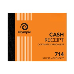OLYMPIC 714 CASH RECEIPT BOOK CARBONLESS DUPLICATE 100 X 125MM 50 LEAF ORANGE