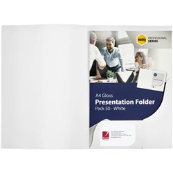 MARBIG PROFESSIONAL SERIES PRESENTATION FOLDERS A4 GLOSS WHITE BOX OF 50