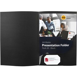 MARBIG PROFESSIONAL SERIES PRESENTATION FOLDERS A4 MATTE BLACK PACK OF 20
