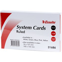 ESSELTE RULED SYSTEM CARDS 203 X 127MM WHITE PACK OF 100