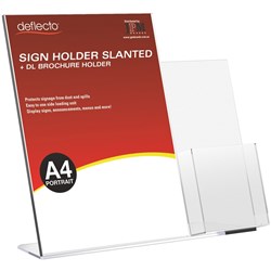 Deflecto Sign Holder Slanted A4 Sign Holder With Side Mount DL Brochure Holder Portrait