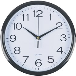 Italplast Wall Clock 30cm Round With Large Numbers Black Frame White Plastic Face