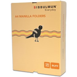 BIBBULMUN MANILLA FOLDERS A4 BUFF BOX OF 100